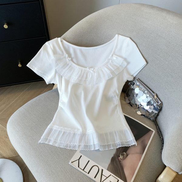 Splice round neck T-shirt short summer tops for women